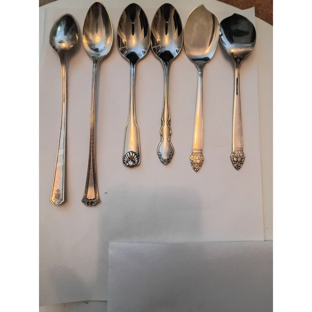 Vintage Silverplate Stainless Steel Spoon Lot 6pc Iced Tea Sugar Shell Oneida